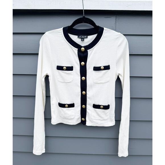 J.CREW Vintage Rib Lady Jacket White & Black Small S - Picture 2 of 5